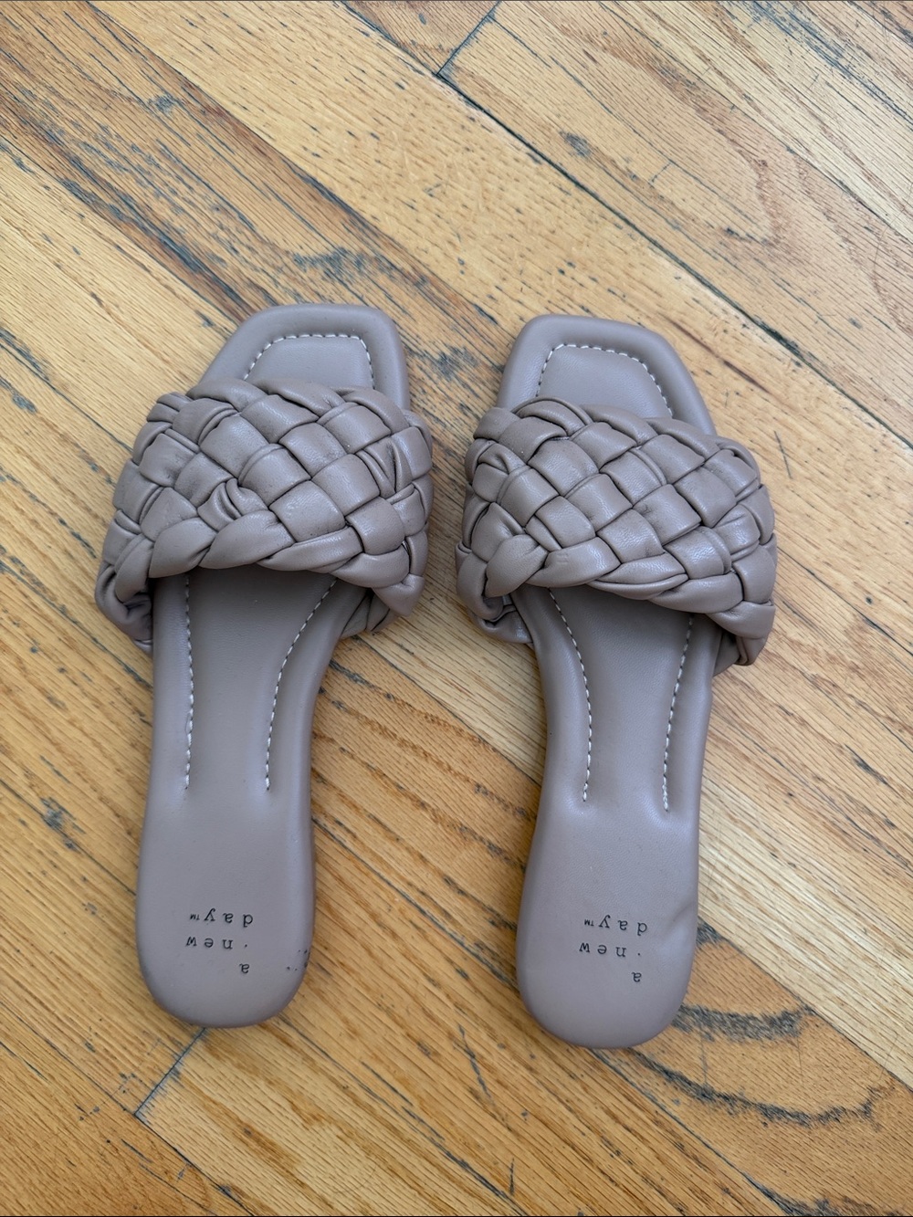 A New Day Taupe Woven Braided Square Toe Sandals Size 6